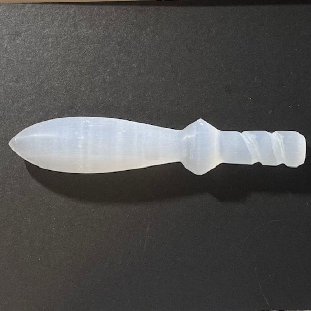 8" Selenite Dagger - spiral carved handle
